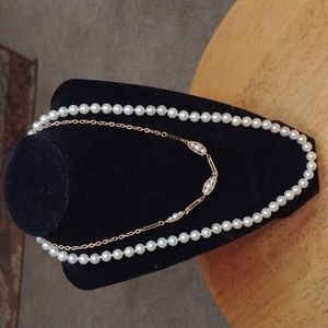 Jewelry-faux pearl single strand and one faux pearl and gold tone